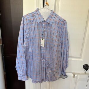 Robert Graham Blue and Orange Plaid Dress Shirt